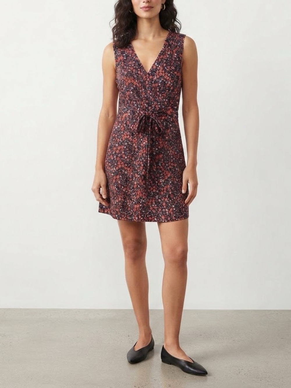 Universal Thread Black Sleeveless Floral Midi Dress with Red and Pink Print